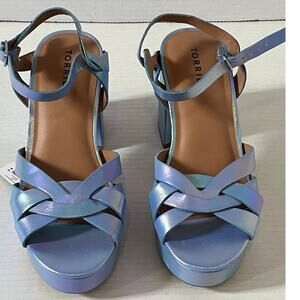NWT Women's Torrid Blue/Purple Iridescent Strappy Chunky Heel Sandals Sz 8.5